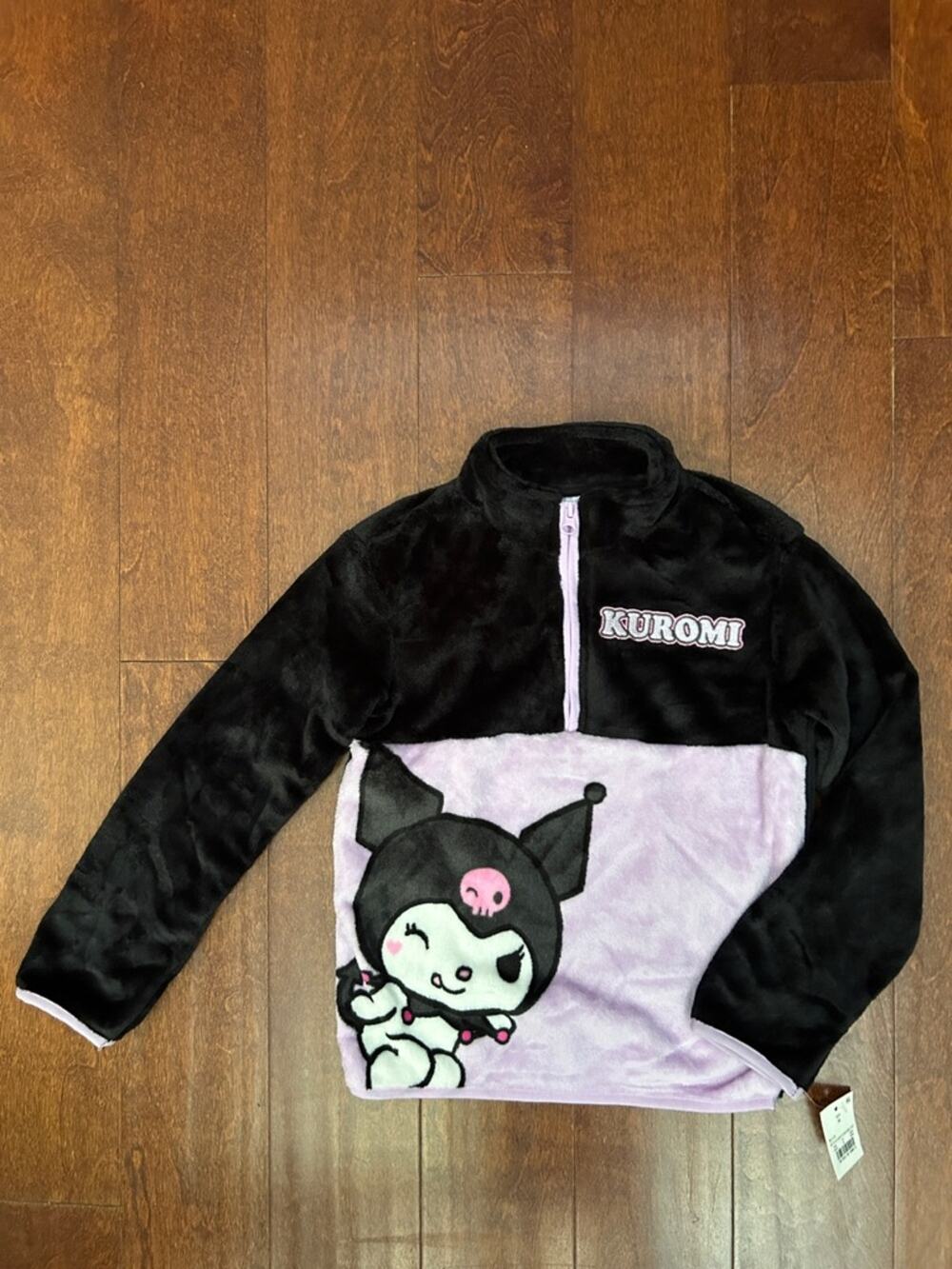 Kuromi by Sanrio Kid's Plush Quarter Zip Pullover, Black & Lavender, Size M, NWT